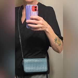 Bottega Veneta Authentic Vintage Teal Woven Leather Wallet